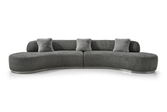 150" Dark Gray Boucle Curved Sofa With Toss Pillows