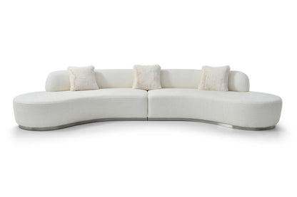 150" White Cotton Blend Curved Sofa With Toss Pillows