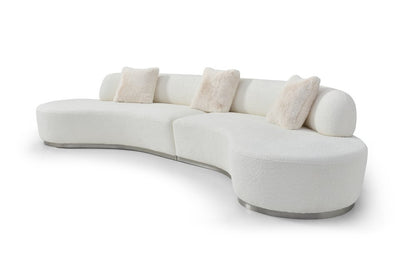 150" White Cotton Blend Curved Sofa With Toss Pillows