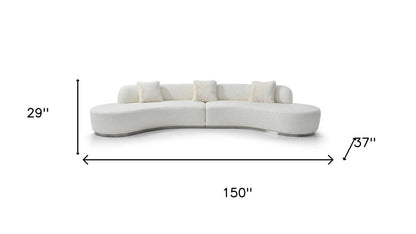 150" White Cotton Blend Curved Sofa With Toss Pillows