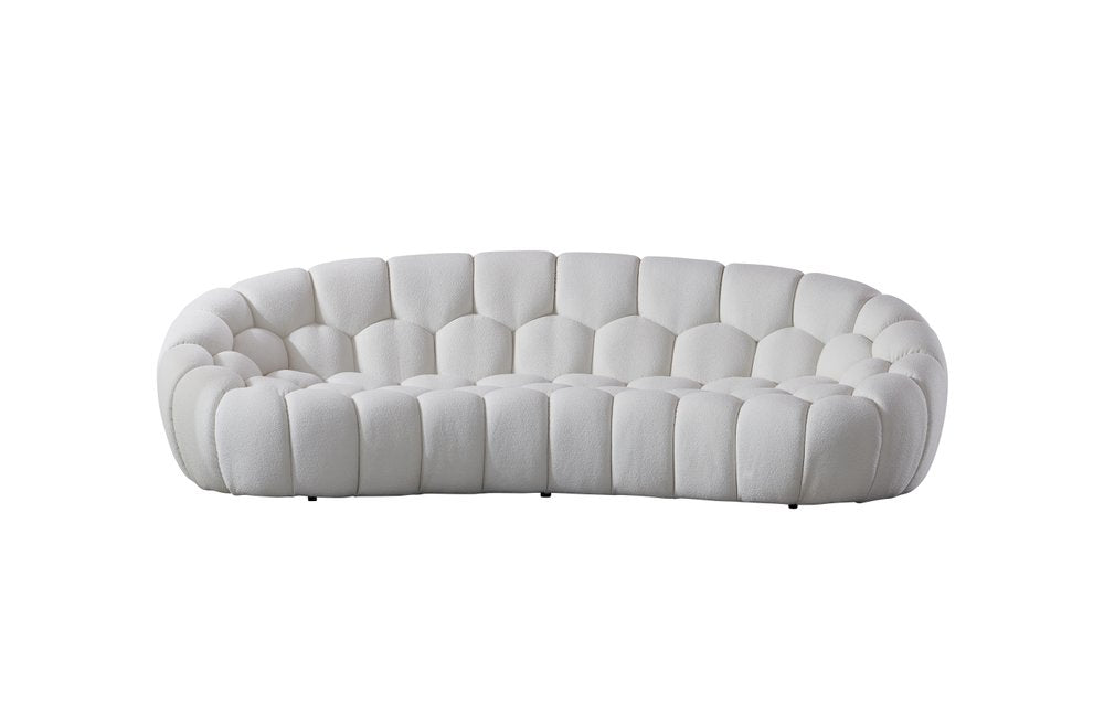 105" White Boucle Curved Sofa
