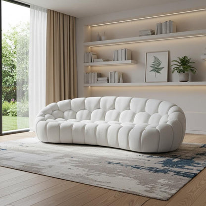 105" White Boucle Curved Sofa