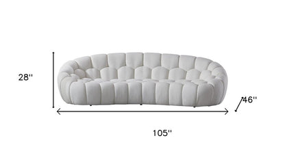 105" White Boucle Curved Sofa