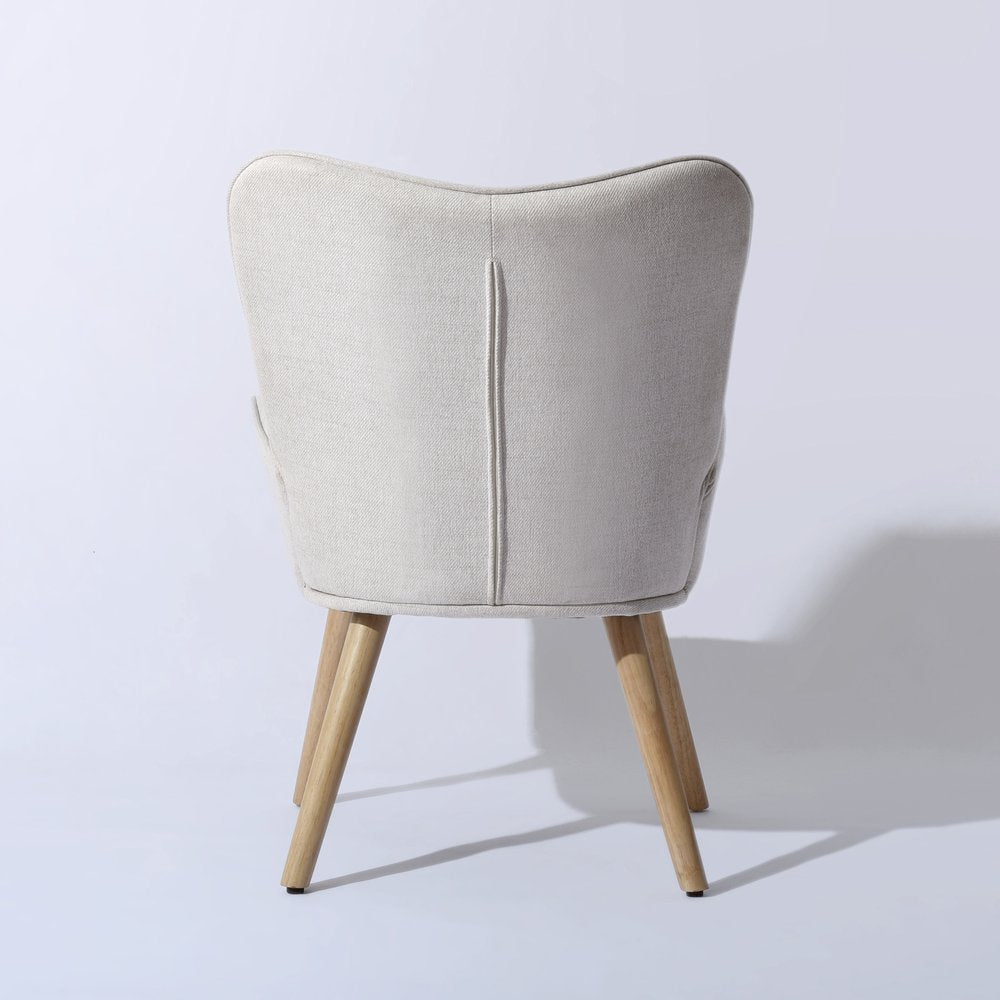 23" Beige and Natural Tufted Chenille and Solid Wood Wingback Chair