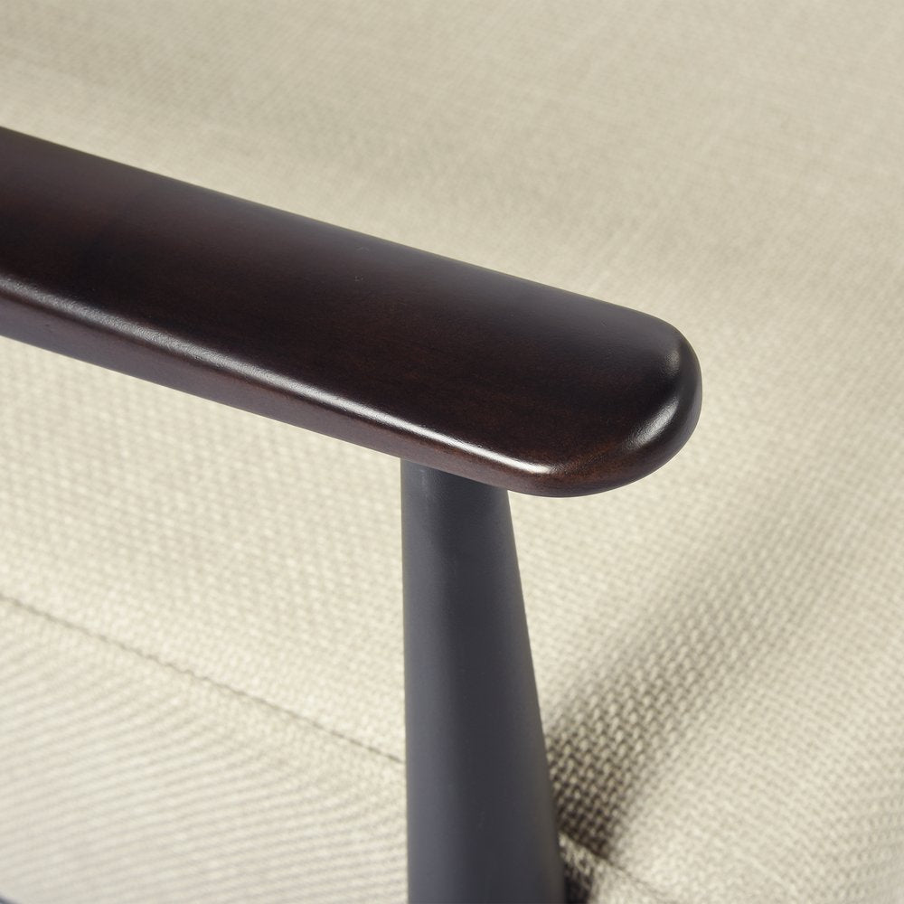 28" Beige and Black Upholstered Cushion and Solid Wood Arm Chair