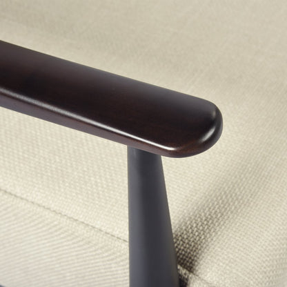 28" Beige and Black Upholstered Cushion and Solid Wood Arm Chair