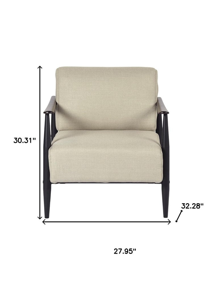 28" Beige and Black Upholstered Cushion and Solid Wood Arm Chair