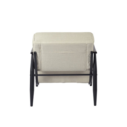 28" Beige and Black Upholstered Cushion and Solid Wood Arm Chair