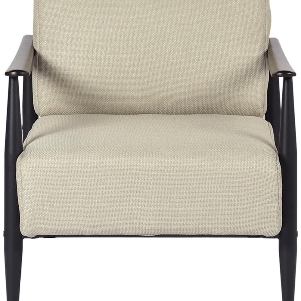 28" Beige and Black Upholstered Cushion and Solid Wood Arm Chair