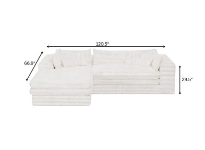 121" White Corduroy Sofa