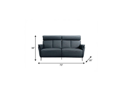 73" Blue Leather Reclining USB Sofa