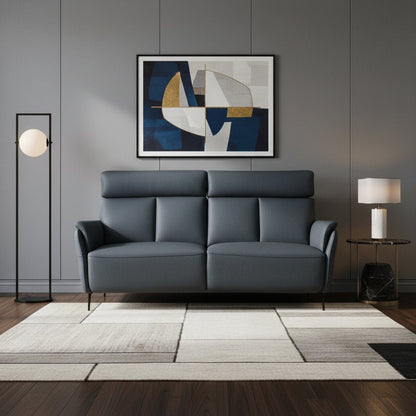 73" Blue Leather Reclining USB Sofa