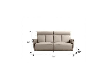 73" Light Gray Leather Reclining USB Sofa