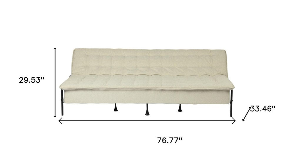 77" Beige Fabric Convertible Futon Sleeper Reclining Sofa