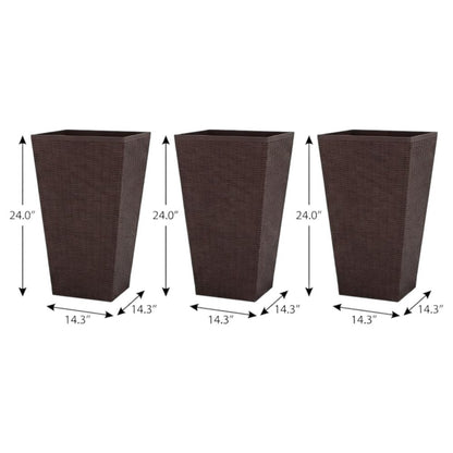 Set of Three Brown Recycled Plastic Rectangular Planter Box