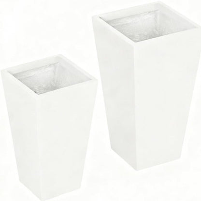 Set of Two White Magnesium Oxide Rectangular Planter Box