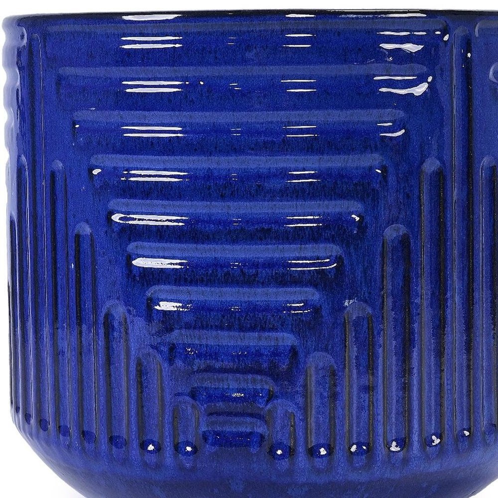 14" X 16" Blue Ceramic Round Planter Box