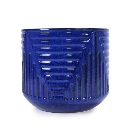 14" X 16" Blue Ceramic Round Planter Box