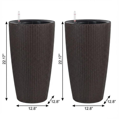 Set of Two Brown Recycled Plastic Round Self Watering Planter Box