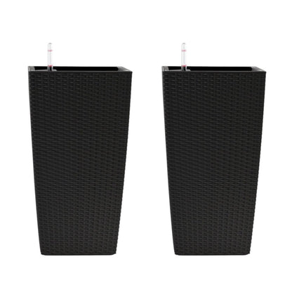 Set of Two Black Recycled Plastic Round Self Watering Planter Box