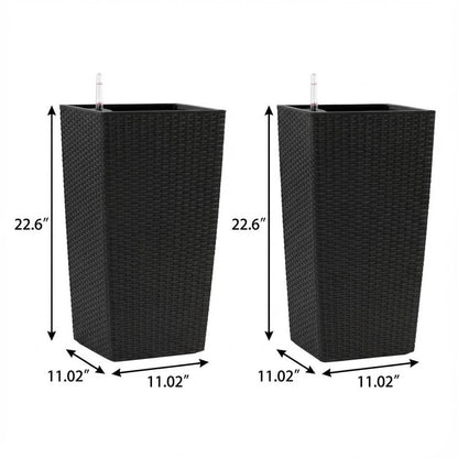 Set of Two Black Recycled Plastic Round Self Watering Planter Box