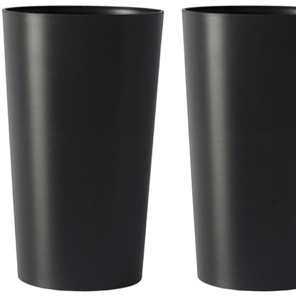 Set of Two Black Heavy Duty Plastic Cylindrical Planter Pots