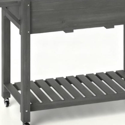 34" X 57" Light Gray Wood Rectangular Planter Box