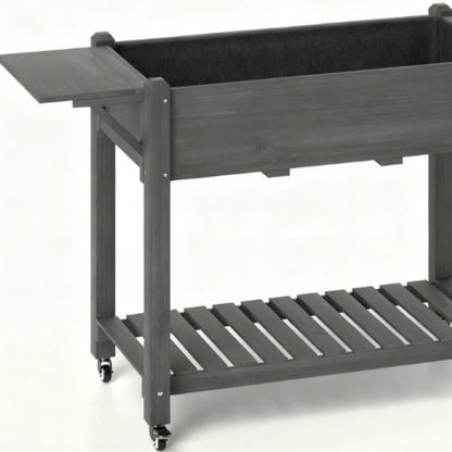 34" X 57" Light Gray Wood Rectangular Planter Box