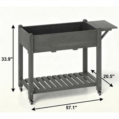 34" X 57" Light Gray Wood Rectangular Planter Box
