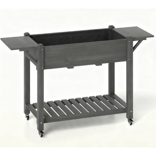 34" X 57" Light Gray Wood Rectangular Planter Box