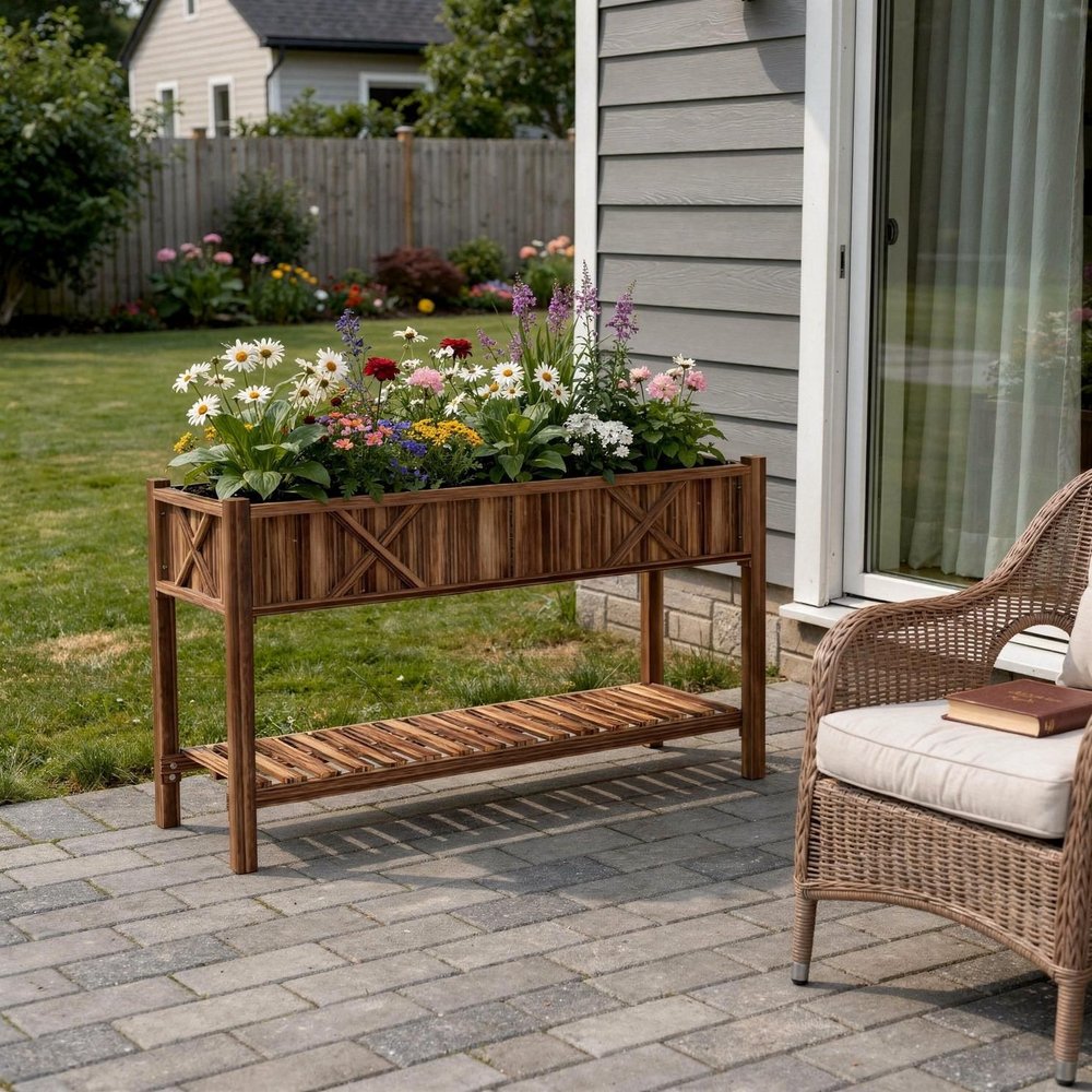 32" X 47" Brown Wood Rectangular Planter Box