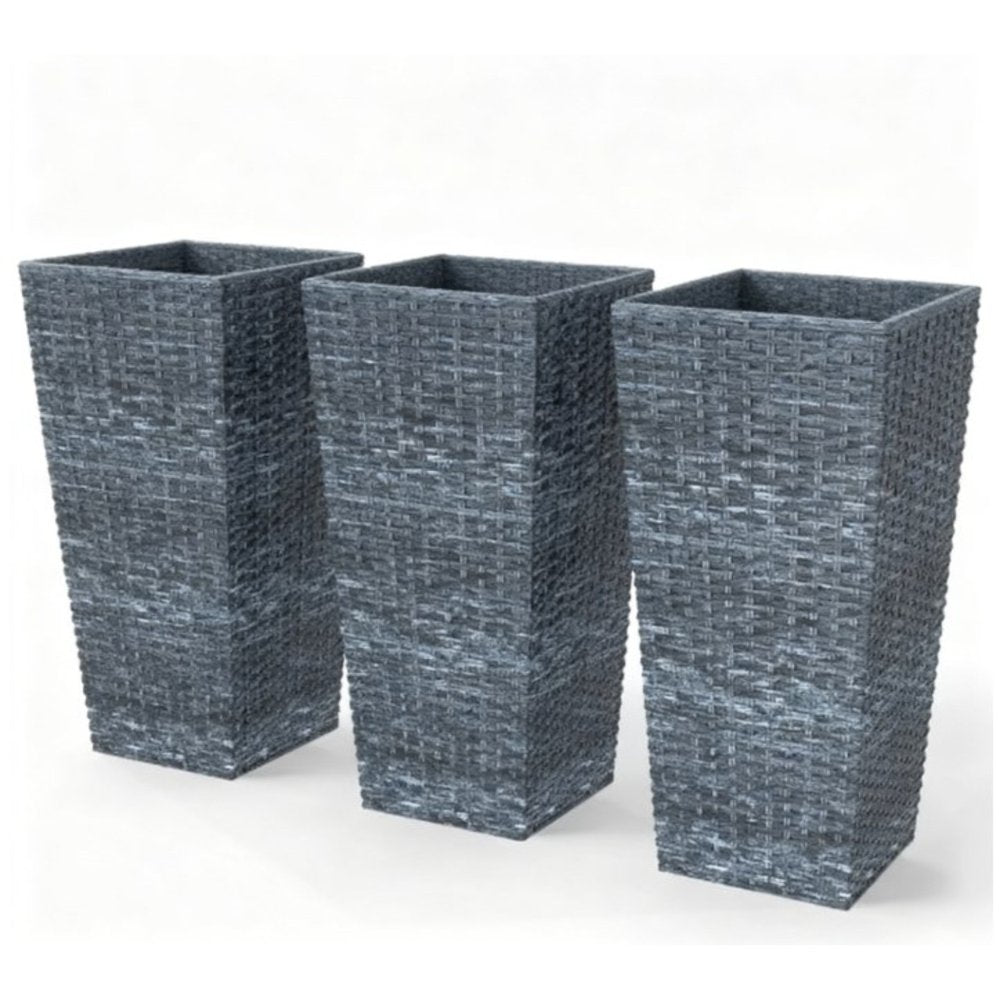 Set of Three Light Gray Recycled Plastic Rectangular Planter Box