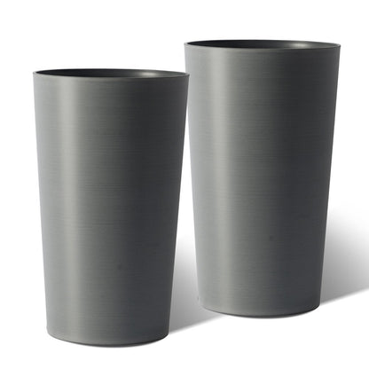 Set of Two Light Gray Heavy Duty Plastic Cylindrical Planter Pots