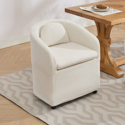 Beige Chenille Wing Back Dining Side Chair With Wheels