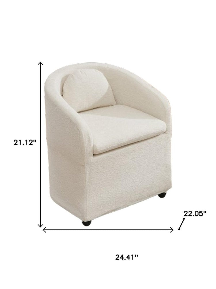 Beige Chenille Wing Back Dining Side Chair With Wheels