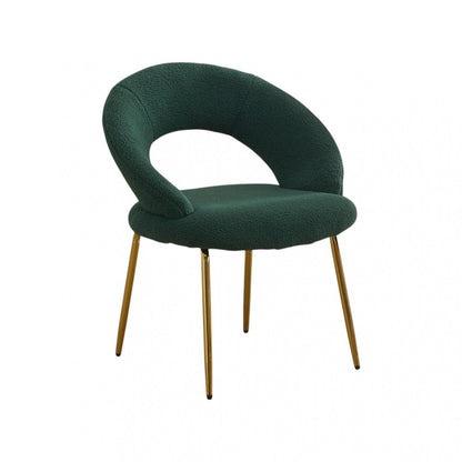 Green and Gold Boucle and Metal Curved Back Dining Side Chair