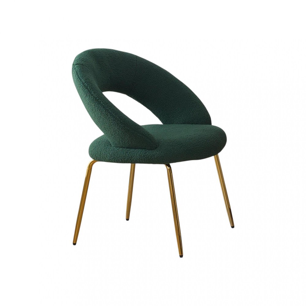 Green and Gold Boucle and Metal Curved Back Dining Side Chair
