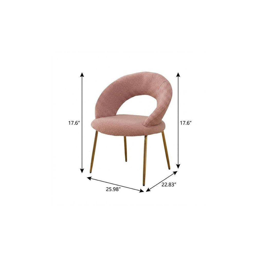 Pink and Gold Boucle and Metal Curved Back Dining Side Chair