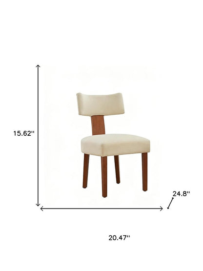 Set of Two Beige and Brown Linen and Solid Wood Dining Side Chairs