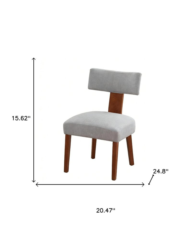 Set of Two Gray and Brown Linen and Solid Wood Dining Side Chairs