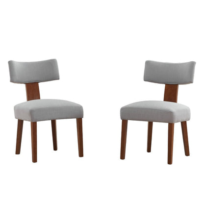 Set of Two Gray and Brown Linen and Solid Wood Dining Side Chairs