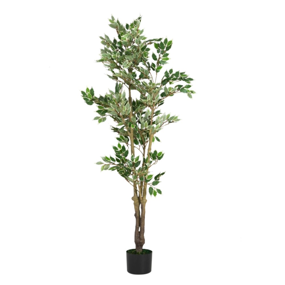 69" Green Artificial Ficus Tree In Cylindrical Black Pot