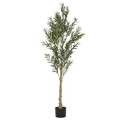 71" Green Artificial Olive Tree In Cylindrical Black Pot