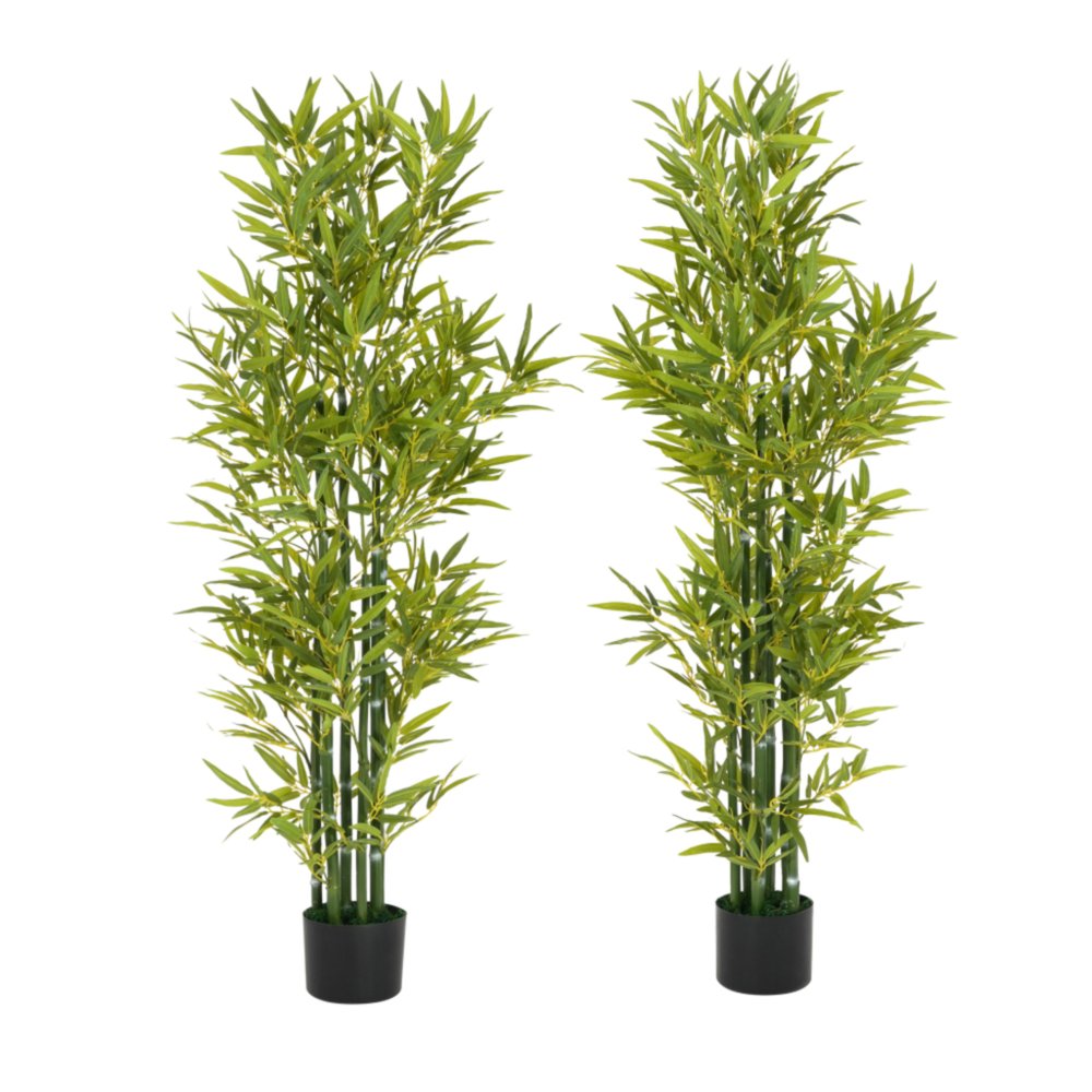 Set of Two 61" Green Artificial Bamboo Tree In Cylindrical Black Pot