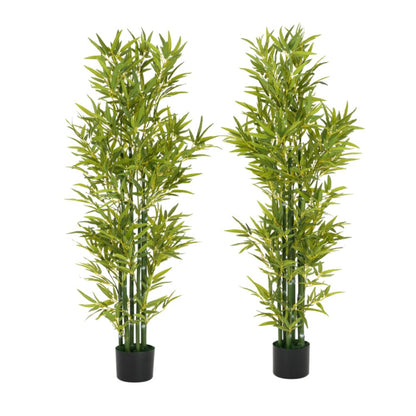Set of Two 61" Green Artificial Bamboo Tree In Cylindrical Black Pot