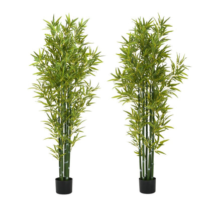 Set of Two 72" Green Artificial Bamboo Tree In Cylindrical Black Pot
