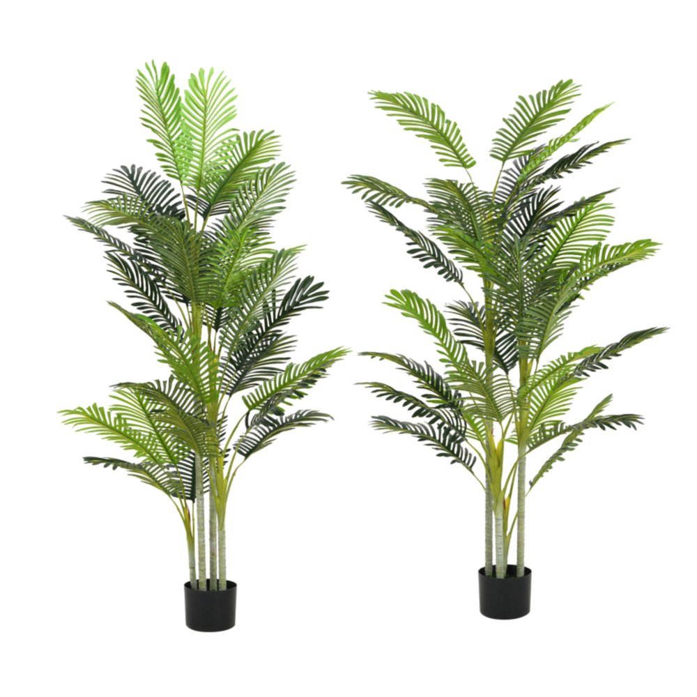 Set of Two 79" Green Artificial Palm Tree In Cylindrical Black Pot