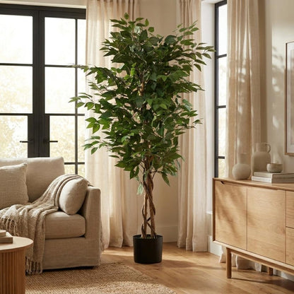 59" Green Artificial Ficus Tree In Cylindrical Black Pot