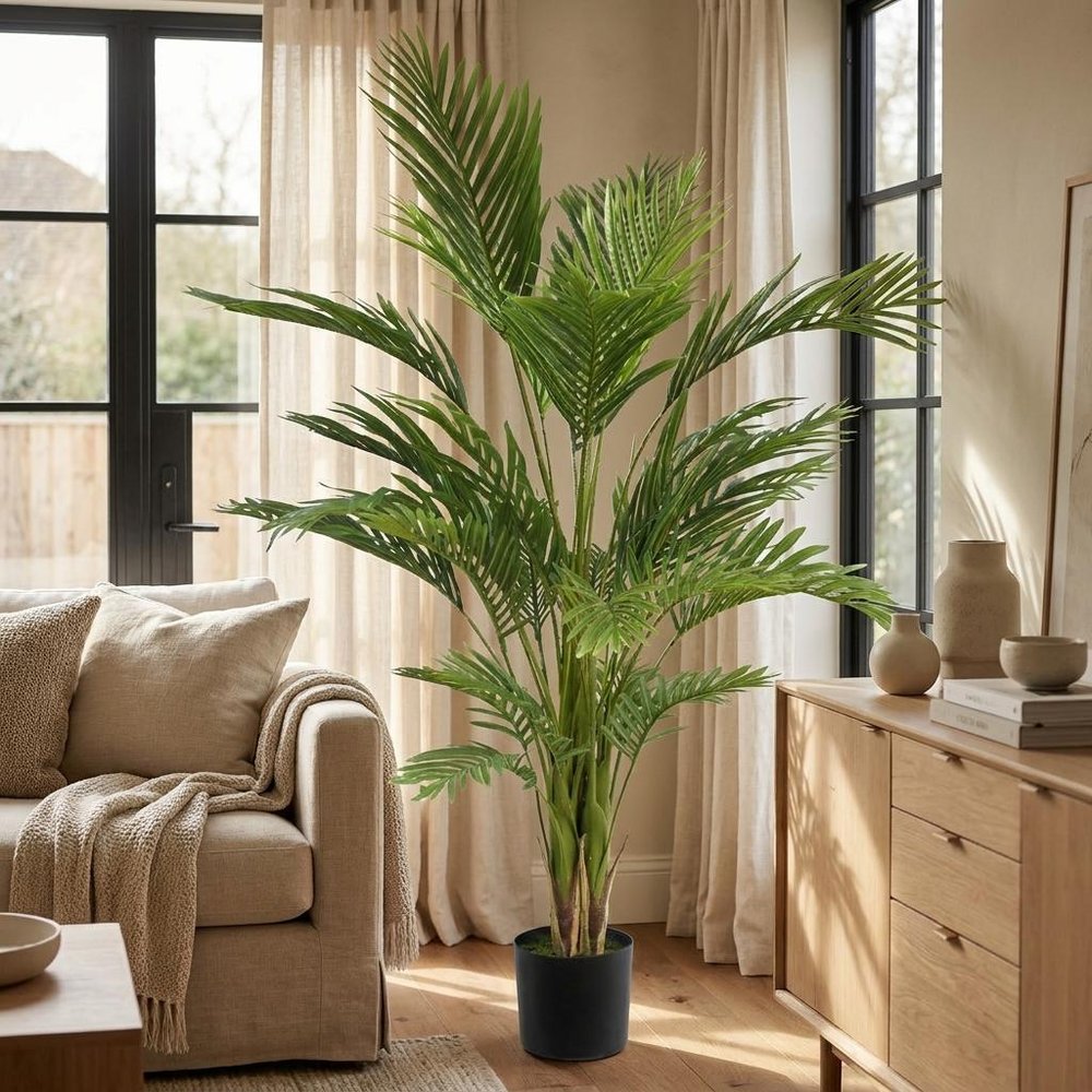 59" Green Artificial Palm Tree In Cylindrical Black Pot