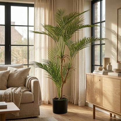 40" Green Artificial Palm Tree In Cylindrical Black Pot